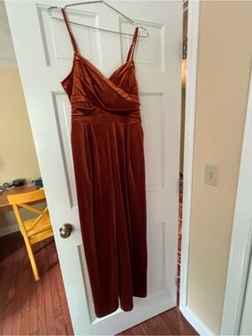Rust Velvet Spaghetti Strap Pants Jumper